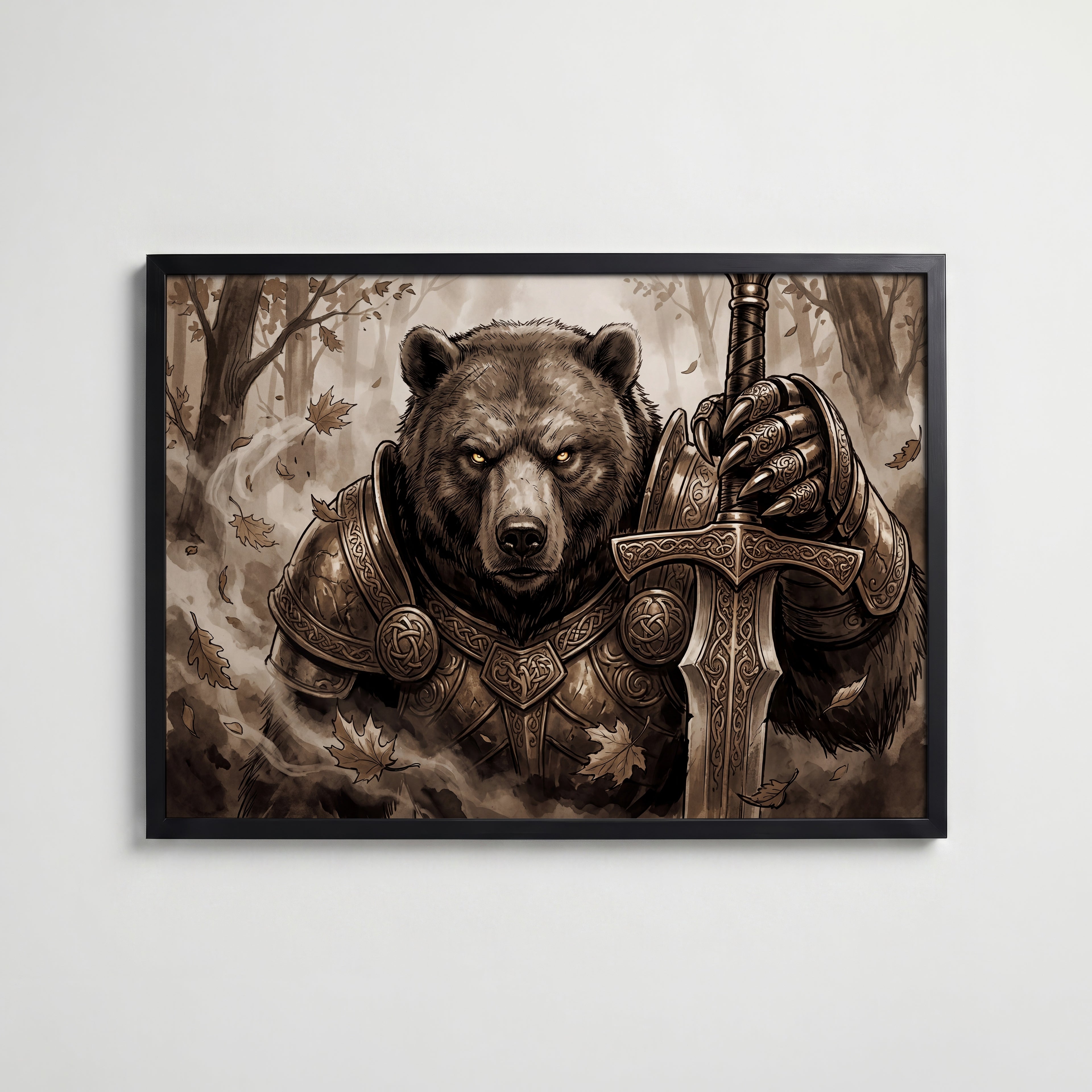 Bear Knight Poster med svart ram