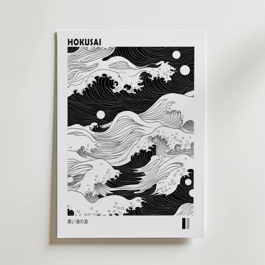 Black and White Hokusai Poster