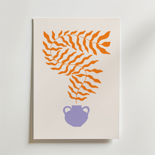 Orange Leaves in Purple Vase Poster