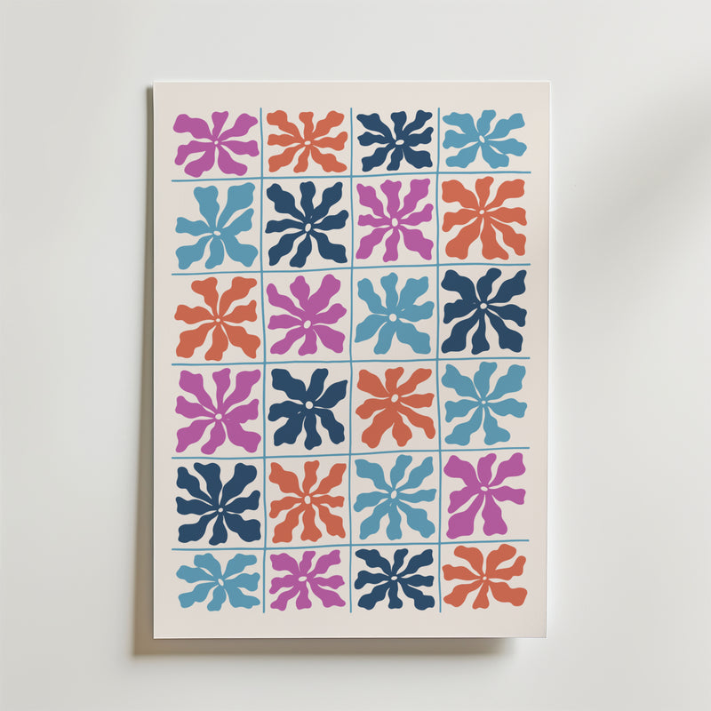 Color Block Flower Grid Poster
