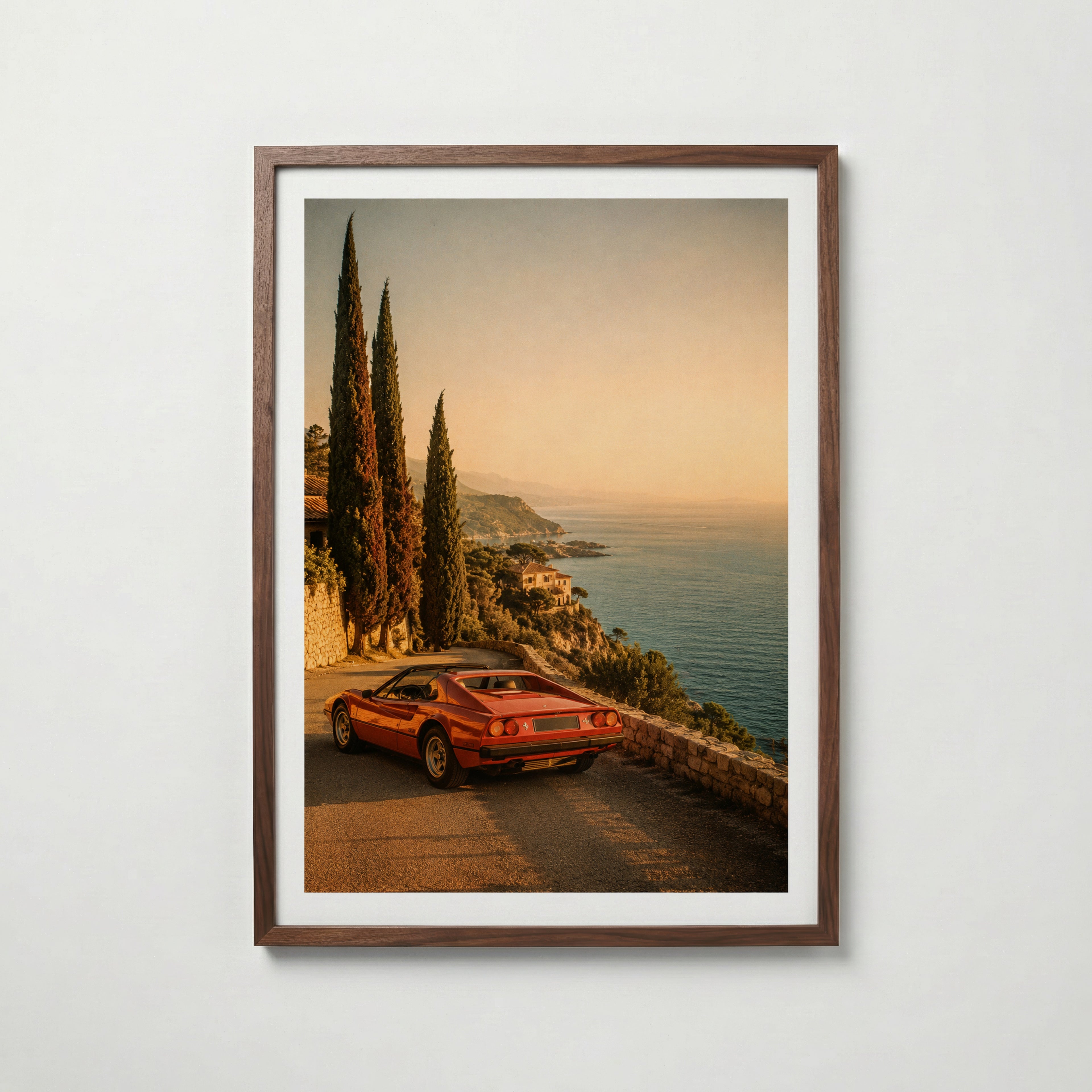 Coastal Ferrari at Sunset Poster