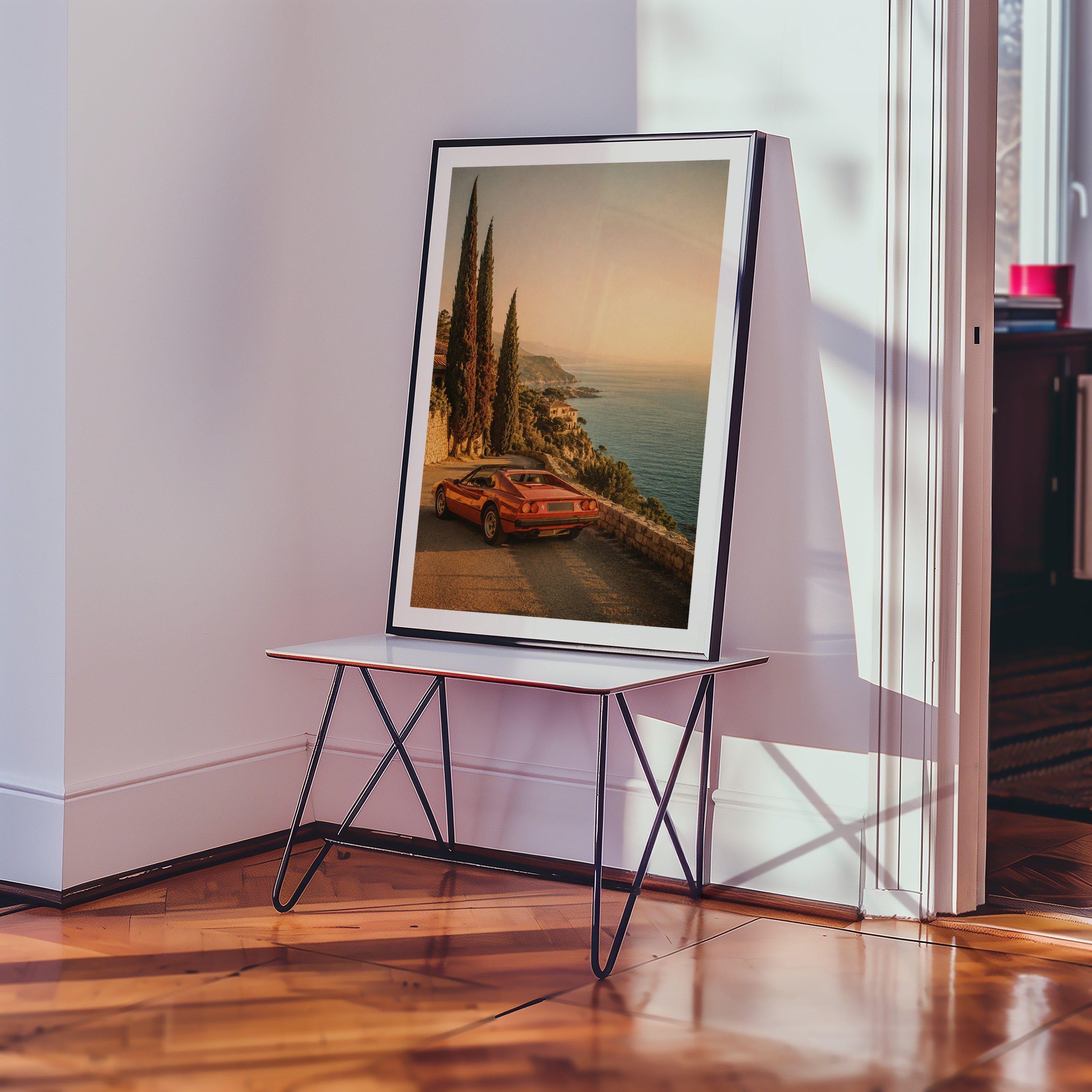Coastal Ferrari at Sunset Poster