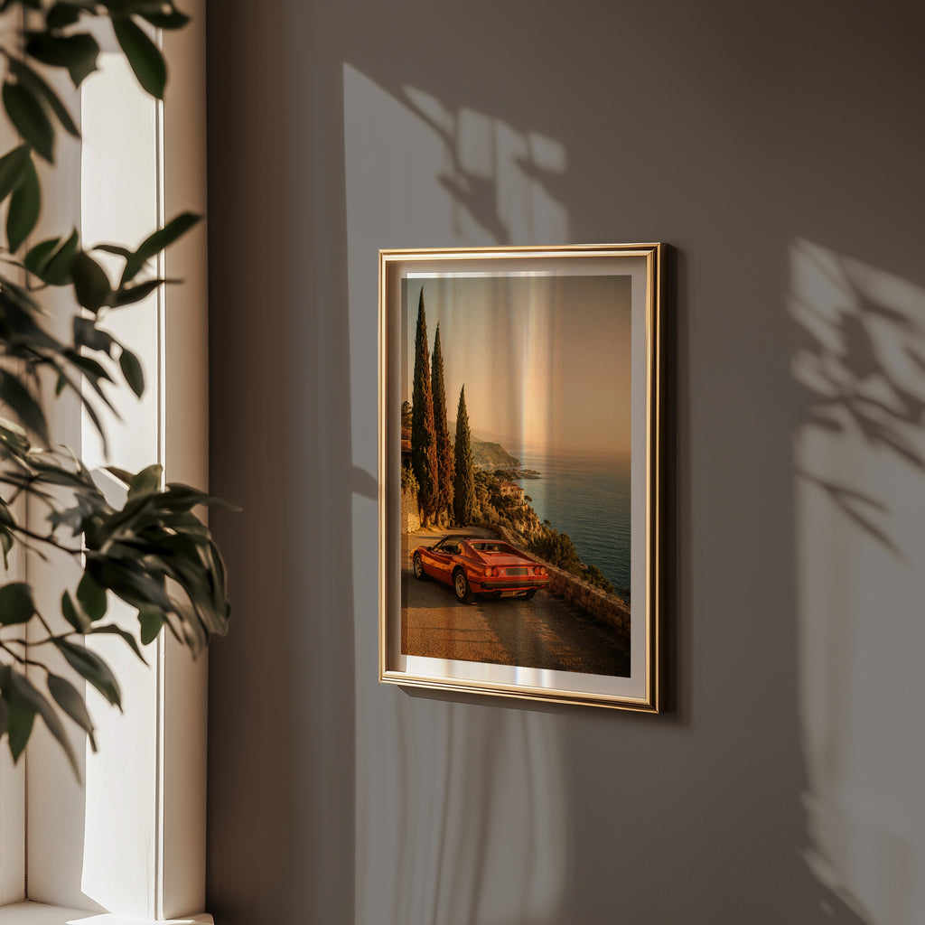Coastal Ferrari at Sunset Poster