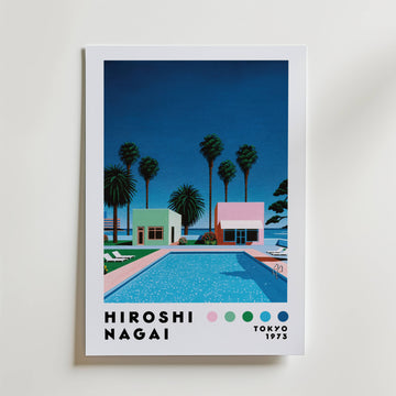 Mockup av Hiroshi Nagai Palm Springs affisch på vägg – köp enkelt hos Bozetto i hög kvalitet