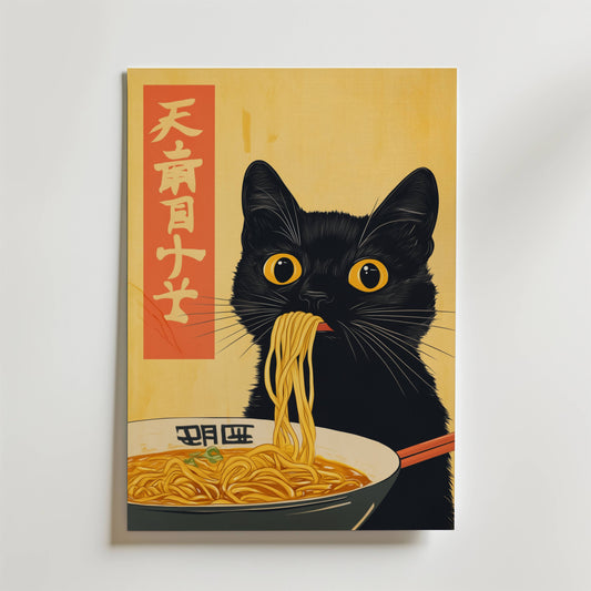 Black Cat Eats Ramen Poster