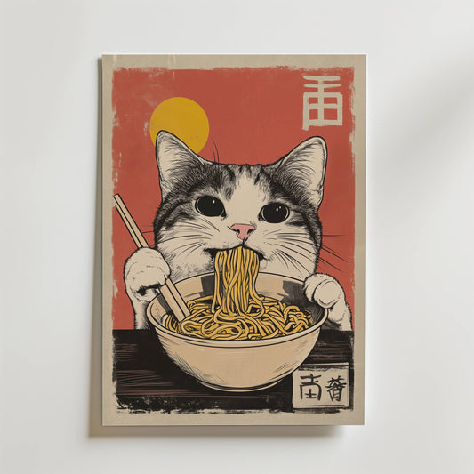 Cat Eats Noodle Poster