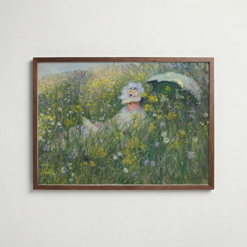 Claude Monet Dans La Prairie 1876 affisch i valnötsram – mörkbrun inramning med lyxig känsla, Bozetto
