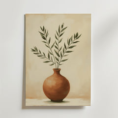 Den minimalistiska postern Terracotta Vase Poster från Bozetto föreställer en brun lervas med gröna blad på en ljusbeige bakgrund. Postern är tryckt på premiumpapper och tillför jordnära toner och naturlig elegans till alla moderna rum.