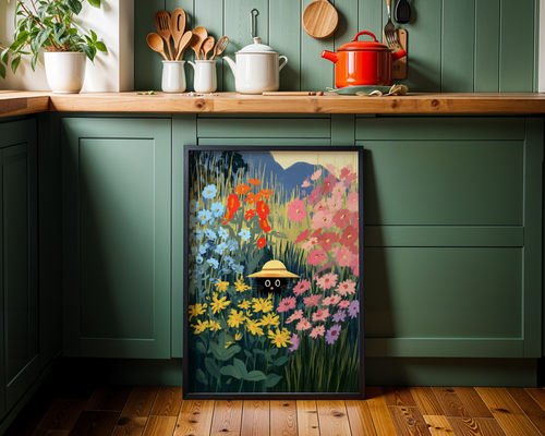 Mockup av Hidden Meadow Explorer affisch på vägg – köp enkelt hos Bozetto i hög kvalitet