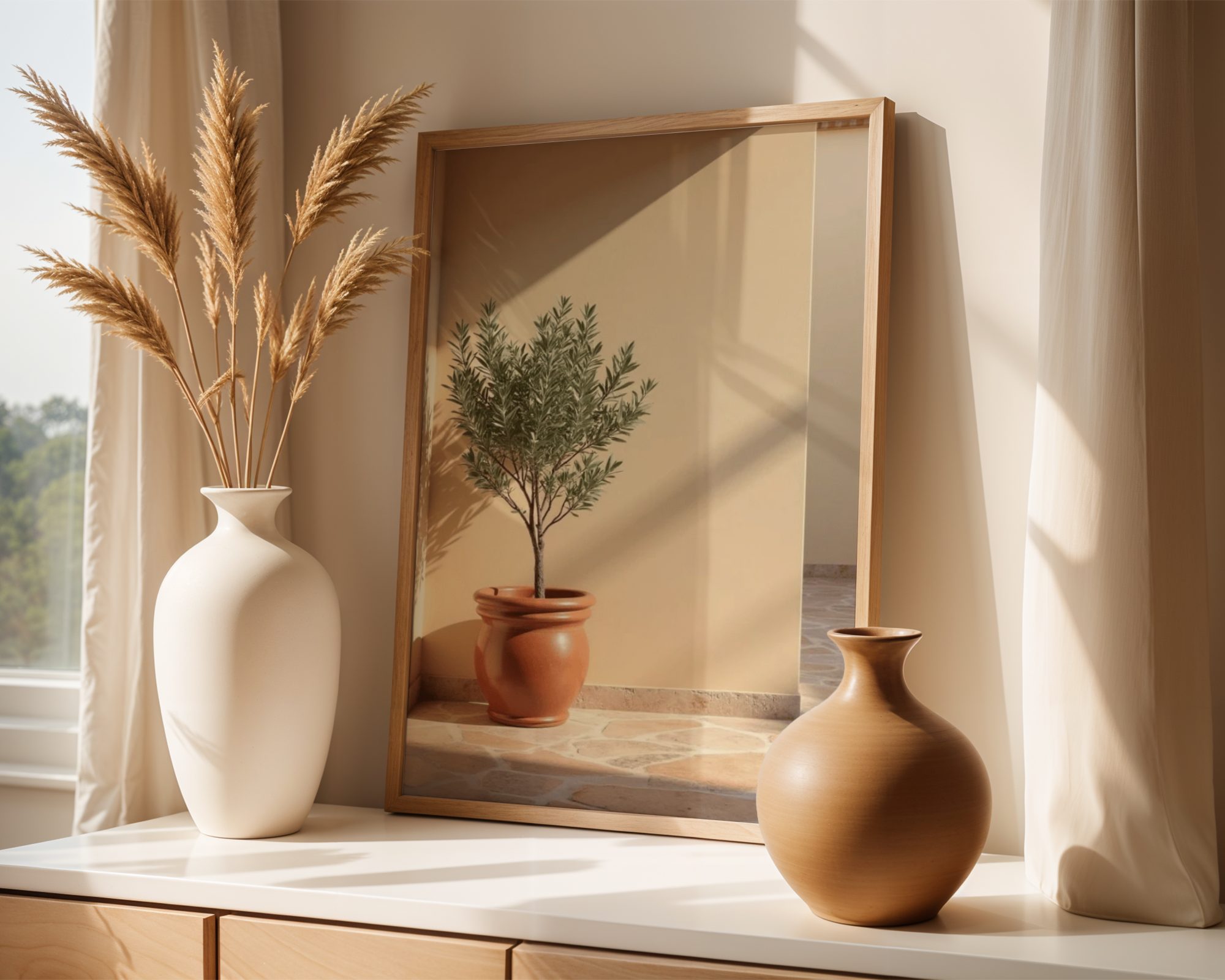 Terracotta planter with olive tree poster