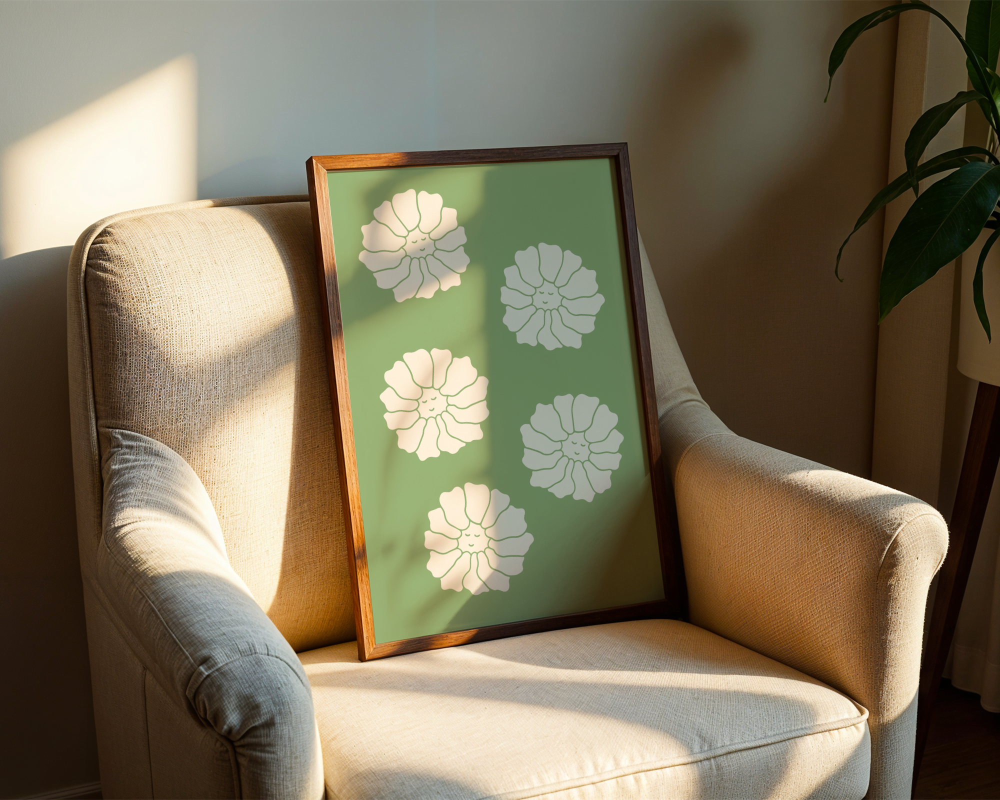 White Blossoms on Green Poster