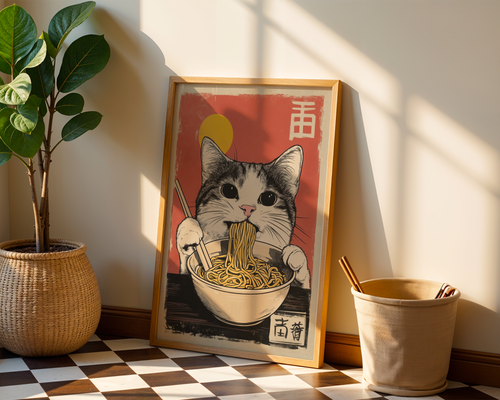 Cat Eats Noodle Poster