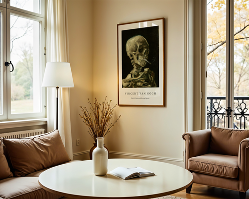 Van Gogh Skeleton With Burning Cigarette Poster
