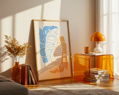 Golden Blue Leaves Poster