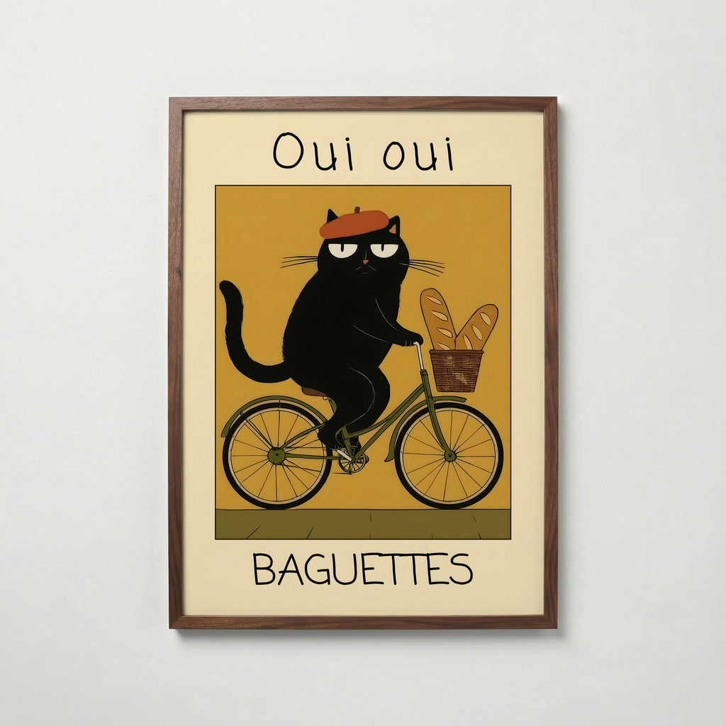 French Baguette Cat affisch på vit bakgrund – köp enkelt hos Bozetto i hög kvalitet