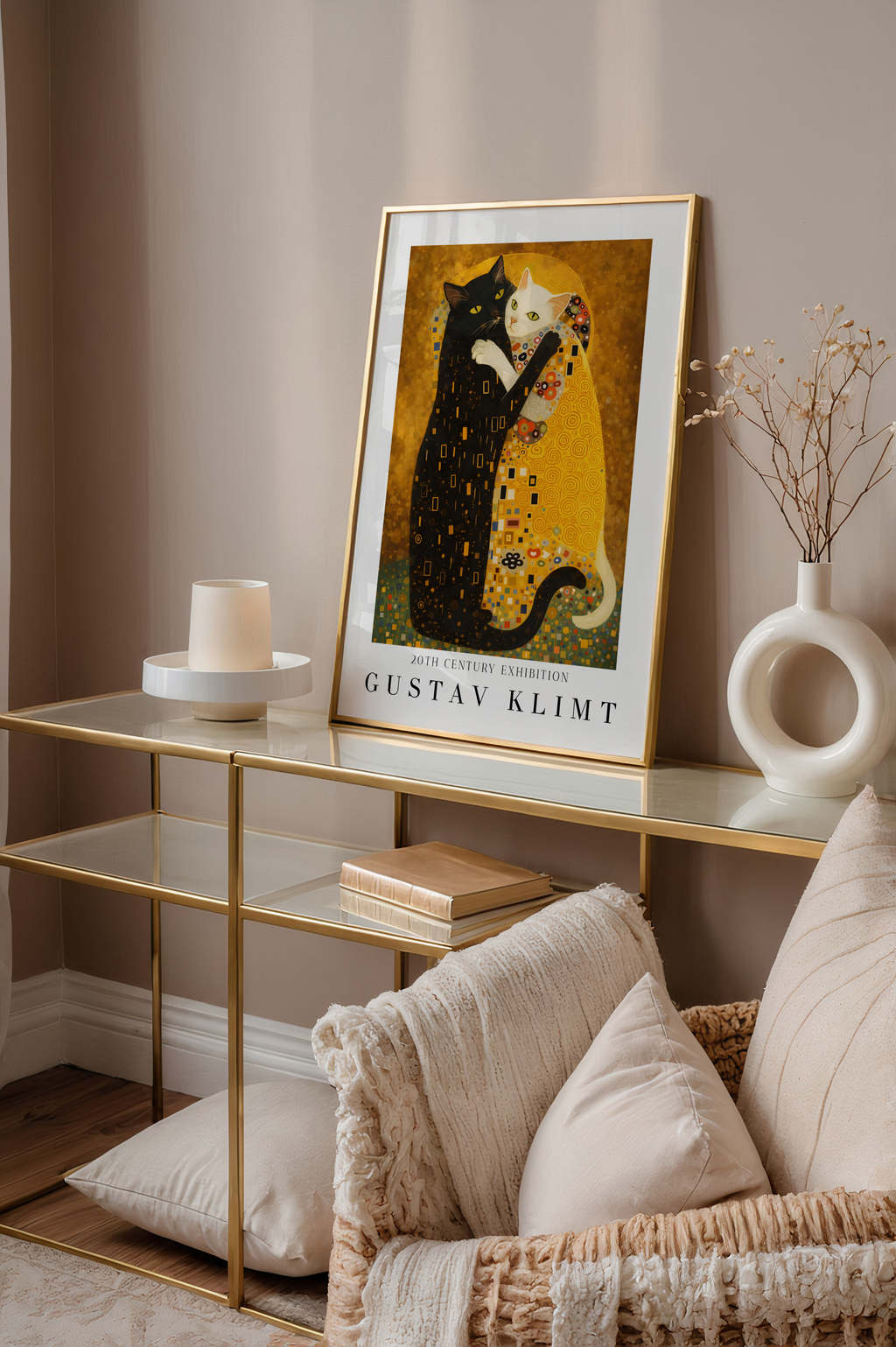 Gustav Klimt Golden Embrace Cats Poster – poster väggdekoration inredning – Affischer hos Bozetto