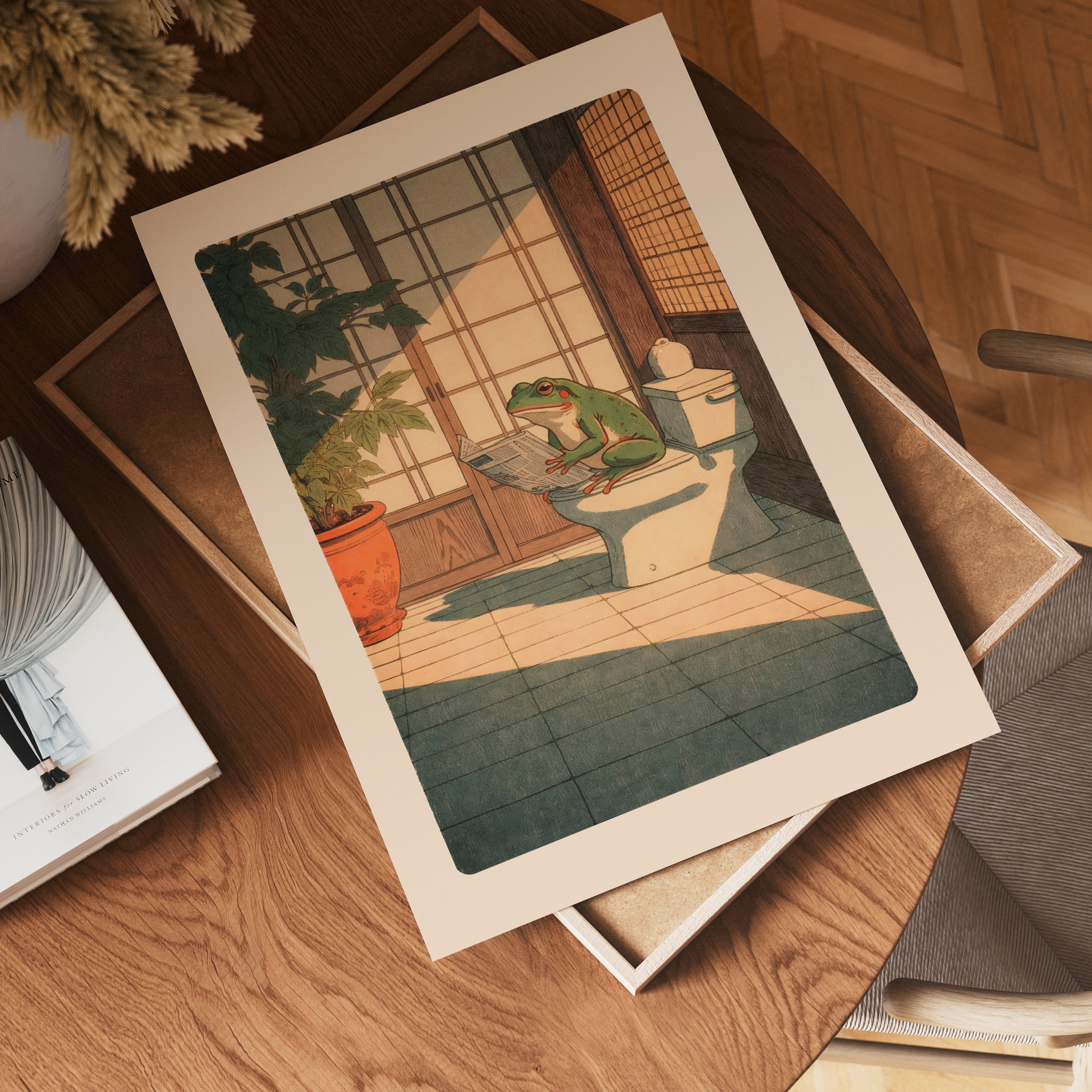 Morning Paper Frog Poster – poster väggdekoration