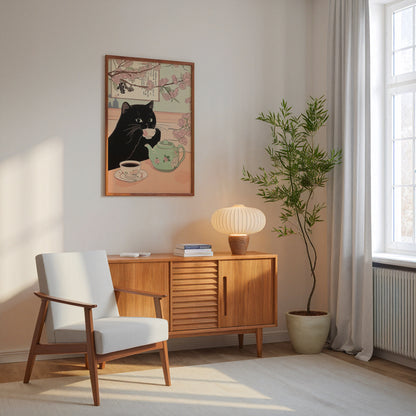 Sakura Tea Cat Poster