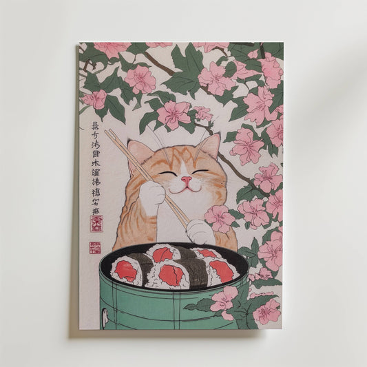 Sakura Sushi Cat Poster
