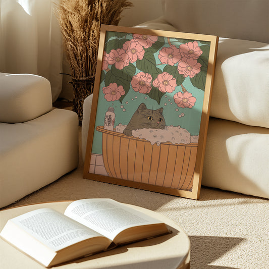 Cat In Blossom Bath Poster