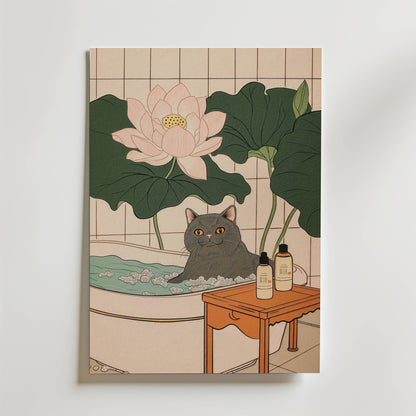 Lotus Bath Cat Poster