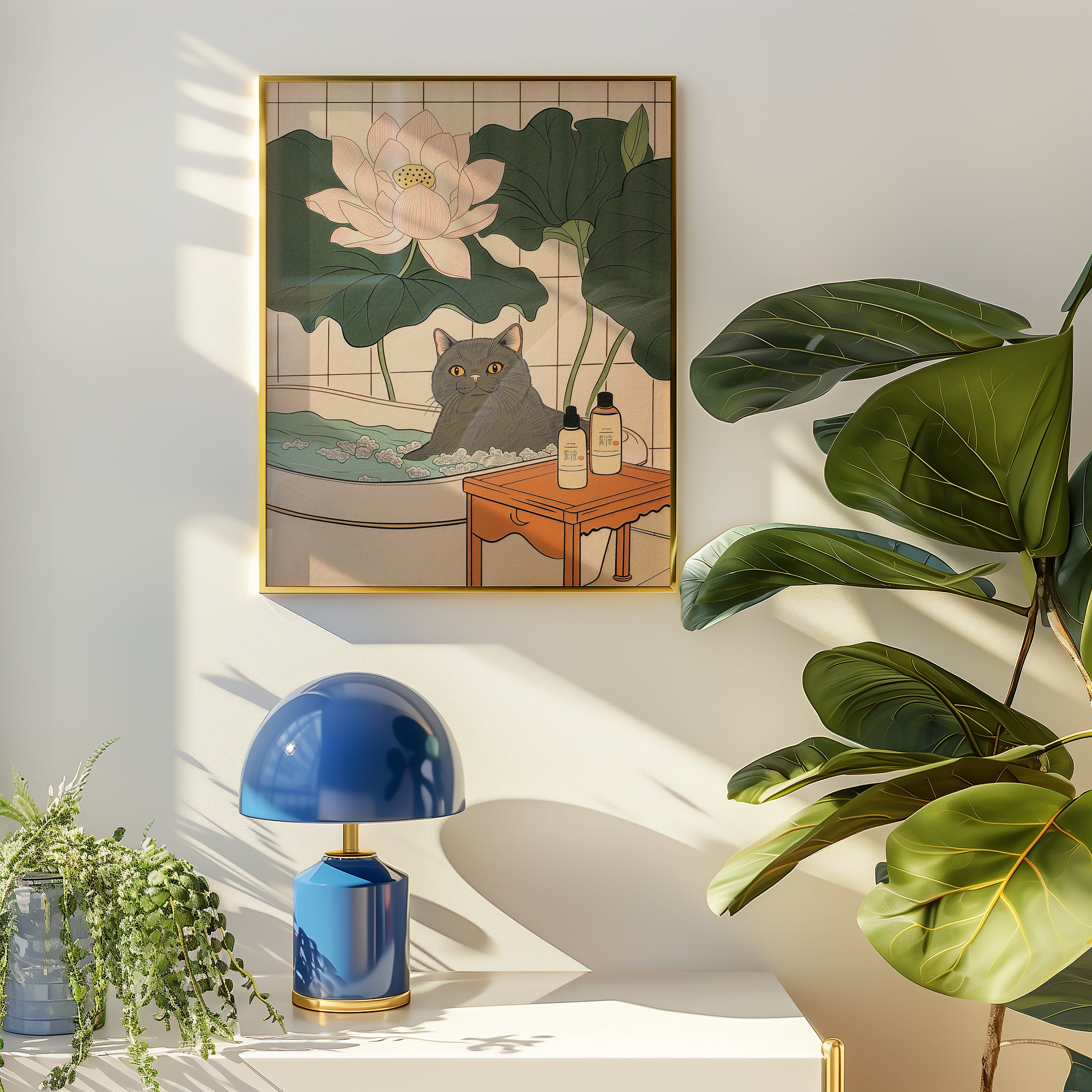 Lotus Bath Cat Poster