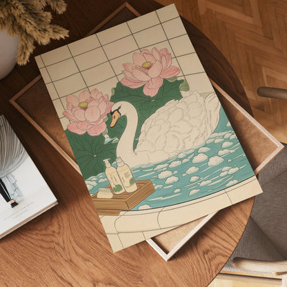 Swan In Lotus Bath Poster