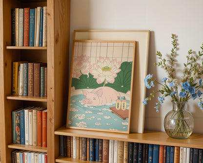 Pig In Lotus Bath Poster