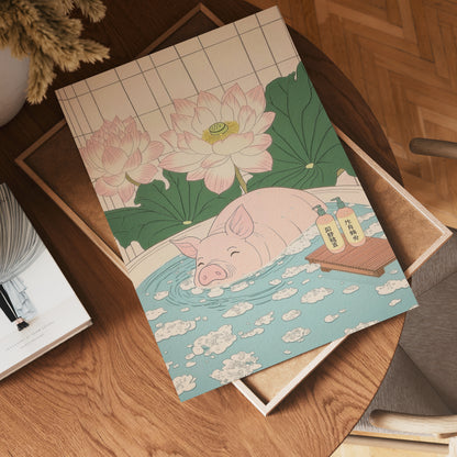 Pig In Lotus Bath Poster