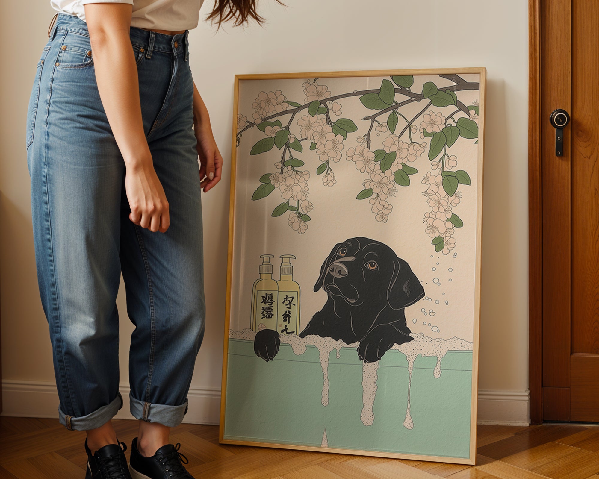 Labrador In Blossom Bath Poster