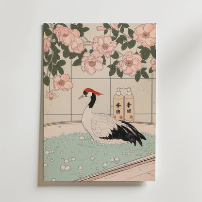Crane In Blossom Bath Poster