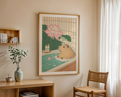 Capybara In Lotus Bath Poster