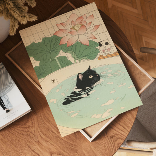 Black Cat In Lotus Bath Poster