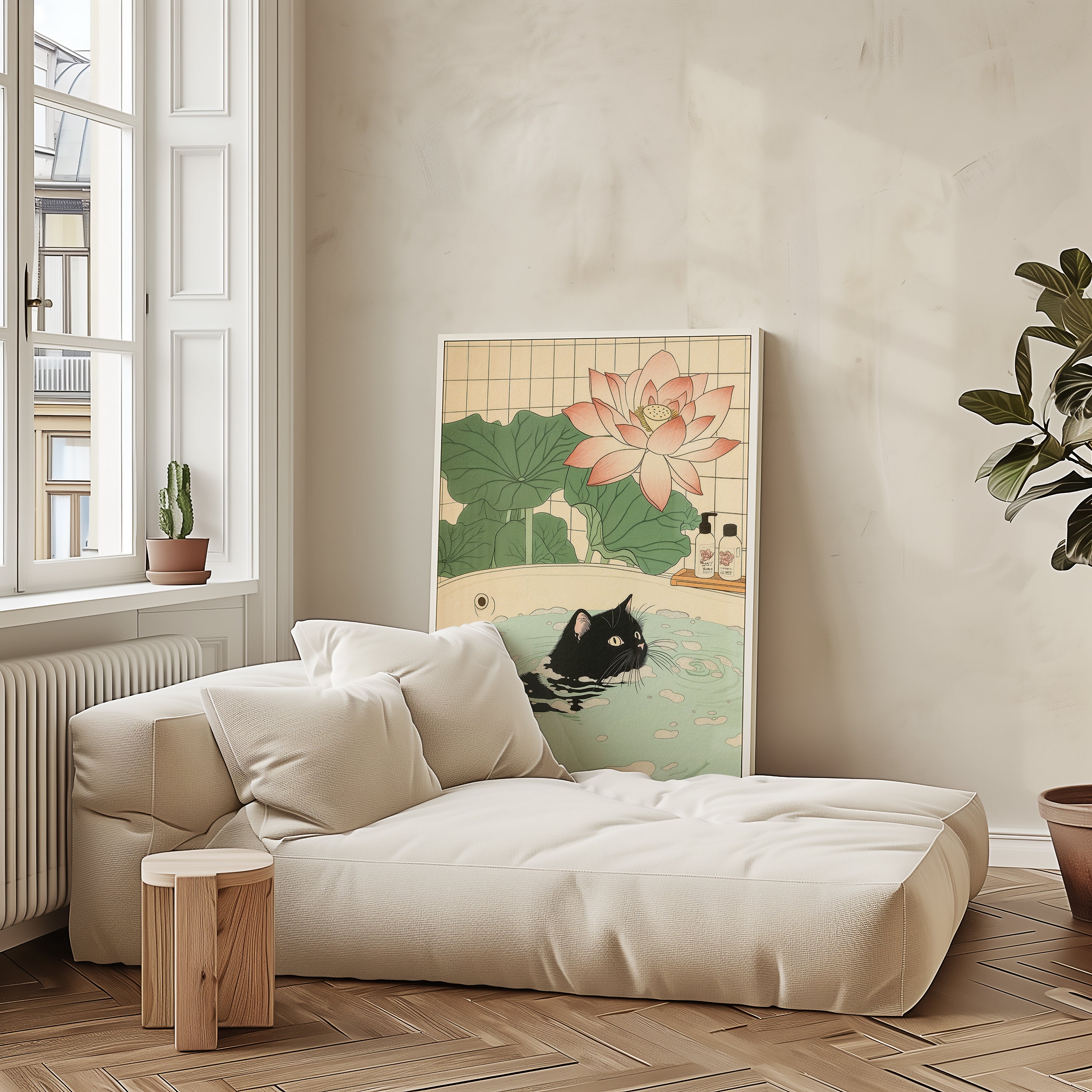 Black Cat In Lotus Bath Poster