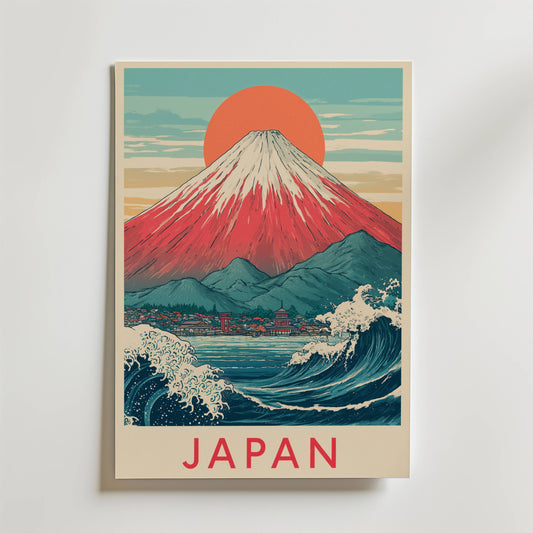 Japanese Wave and Mountain Poster