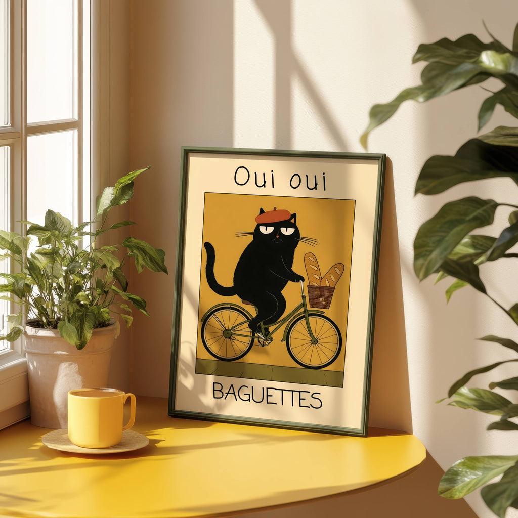 Plakat Med Kat Og Fransk Baguette
