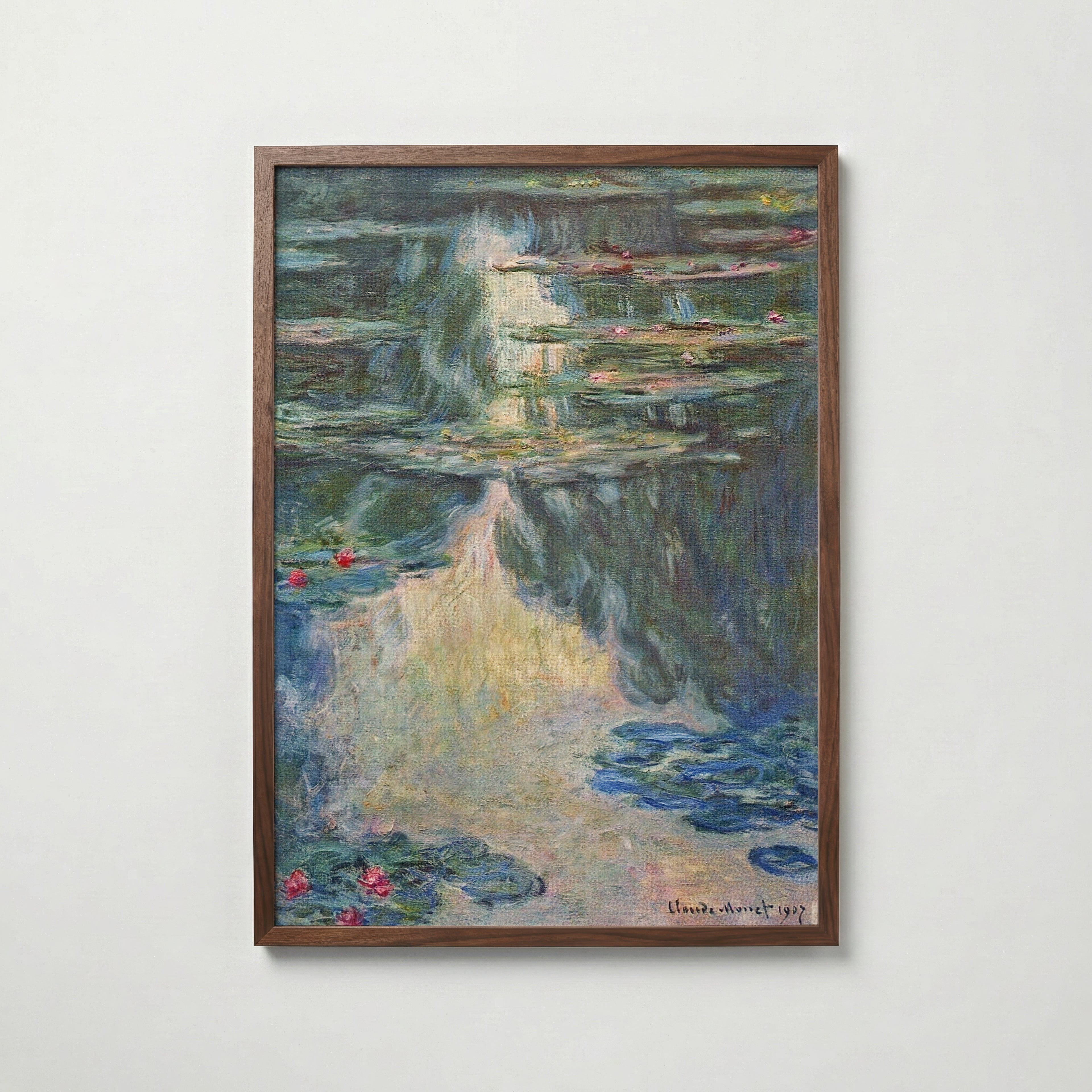 Claude Monet Water Lilies Green 1907 affisch i valnötsram – mörkbrun inramning med lyxig känsla, Bozetto
