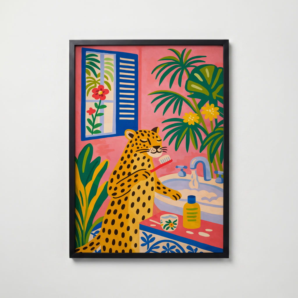 Morning Ritual Leopard Poster poster – väggdekoration för hemmet – köp hos Bozetto