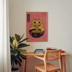 Yellow Cat Eats Noodle Poster