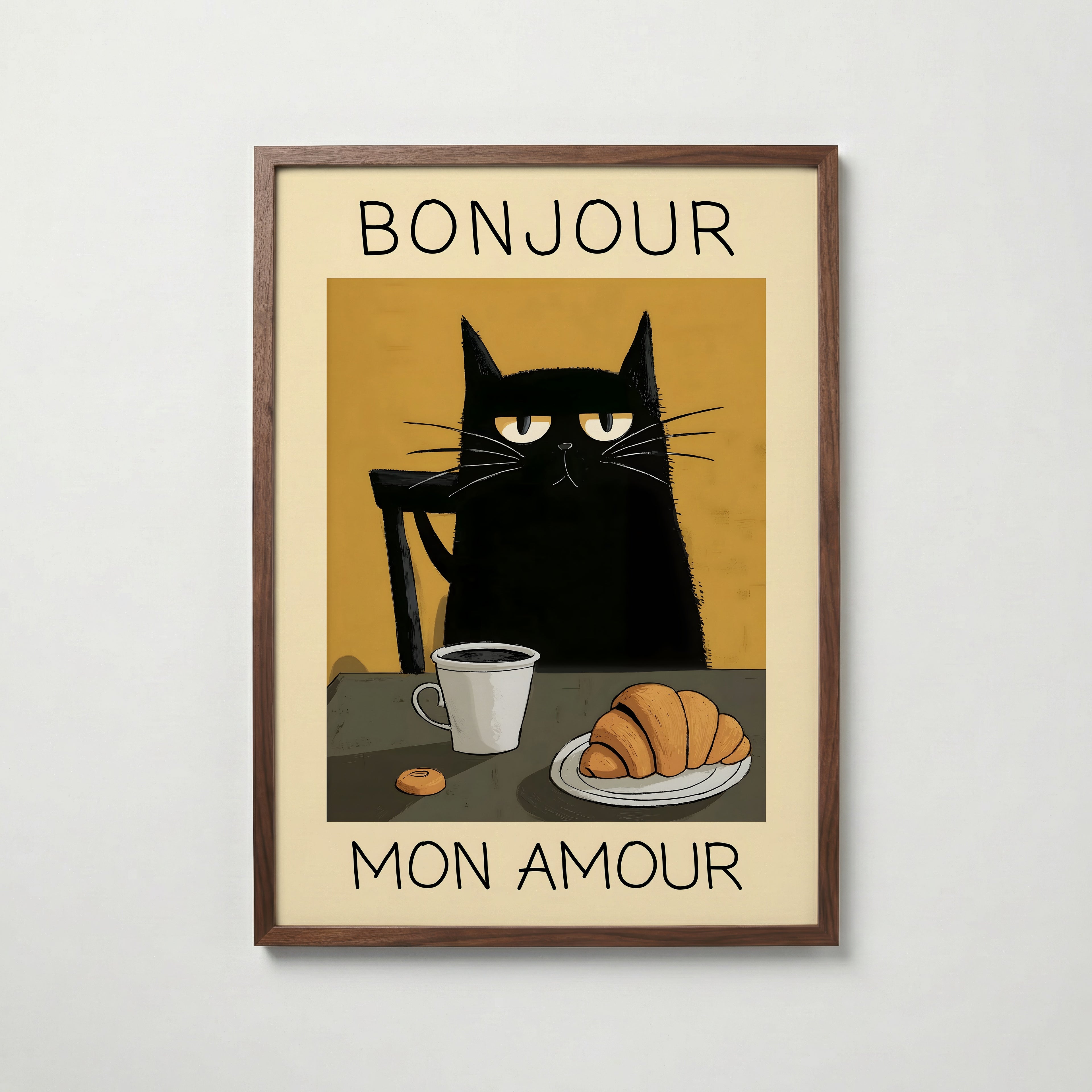 Parisian Cat Breakfast affisch på vit bakgrund – köp enkelt hos Bozetto i hög kvalitet