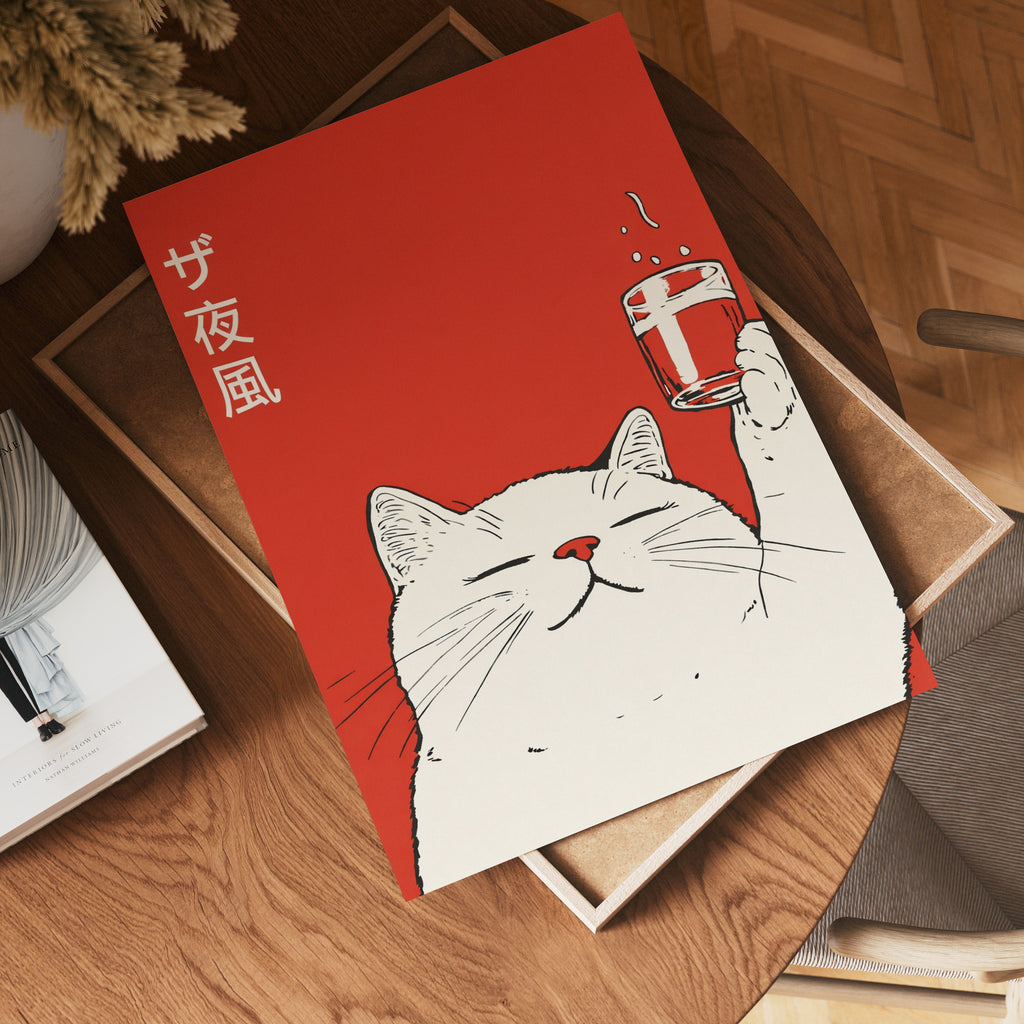 Midnight Toast Cat Poster