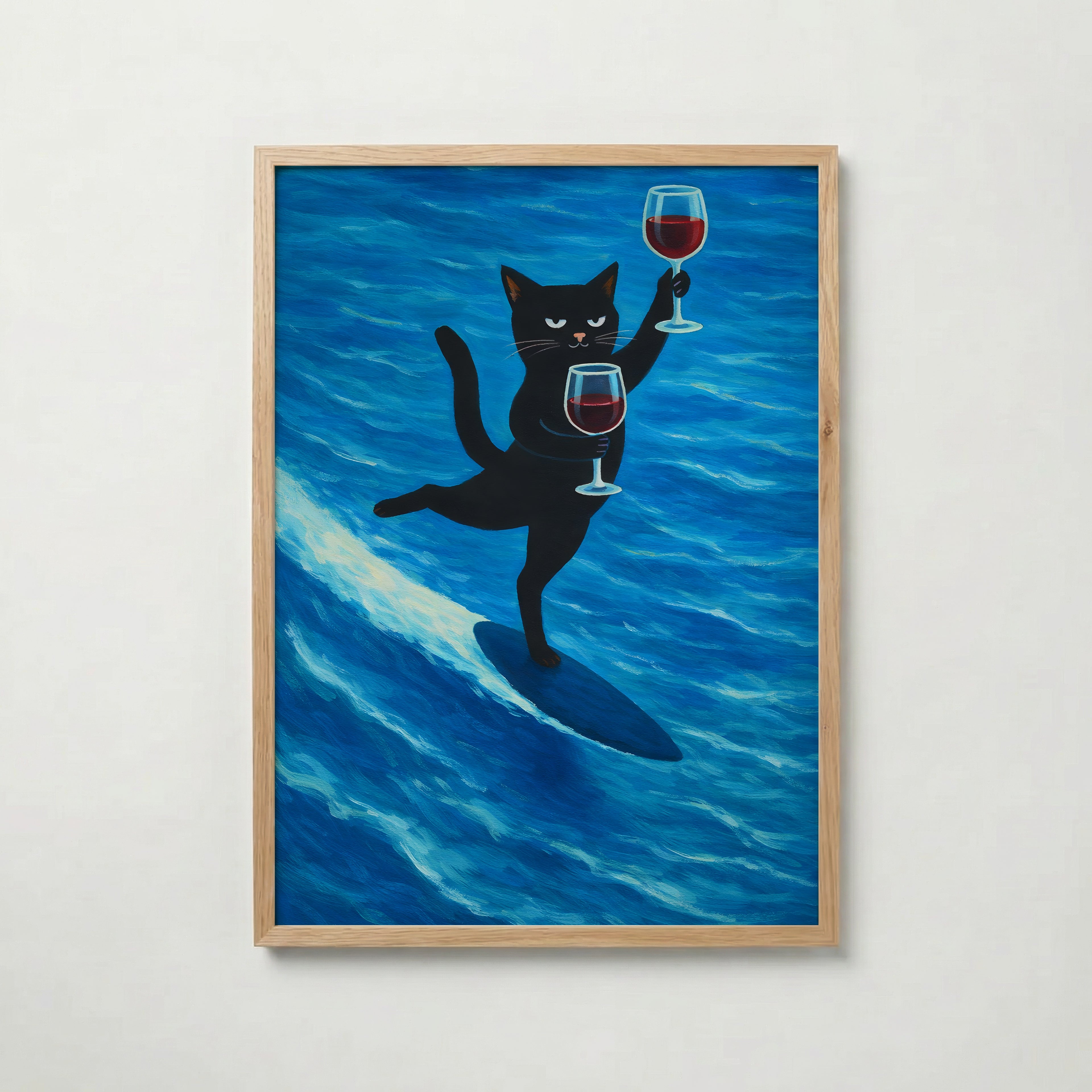 Surfing Wine Cat Poster
