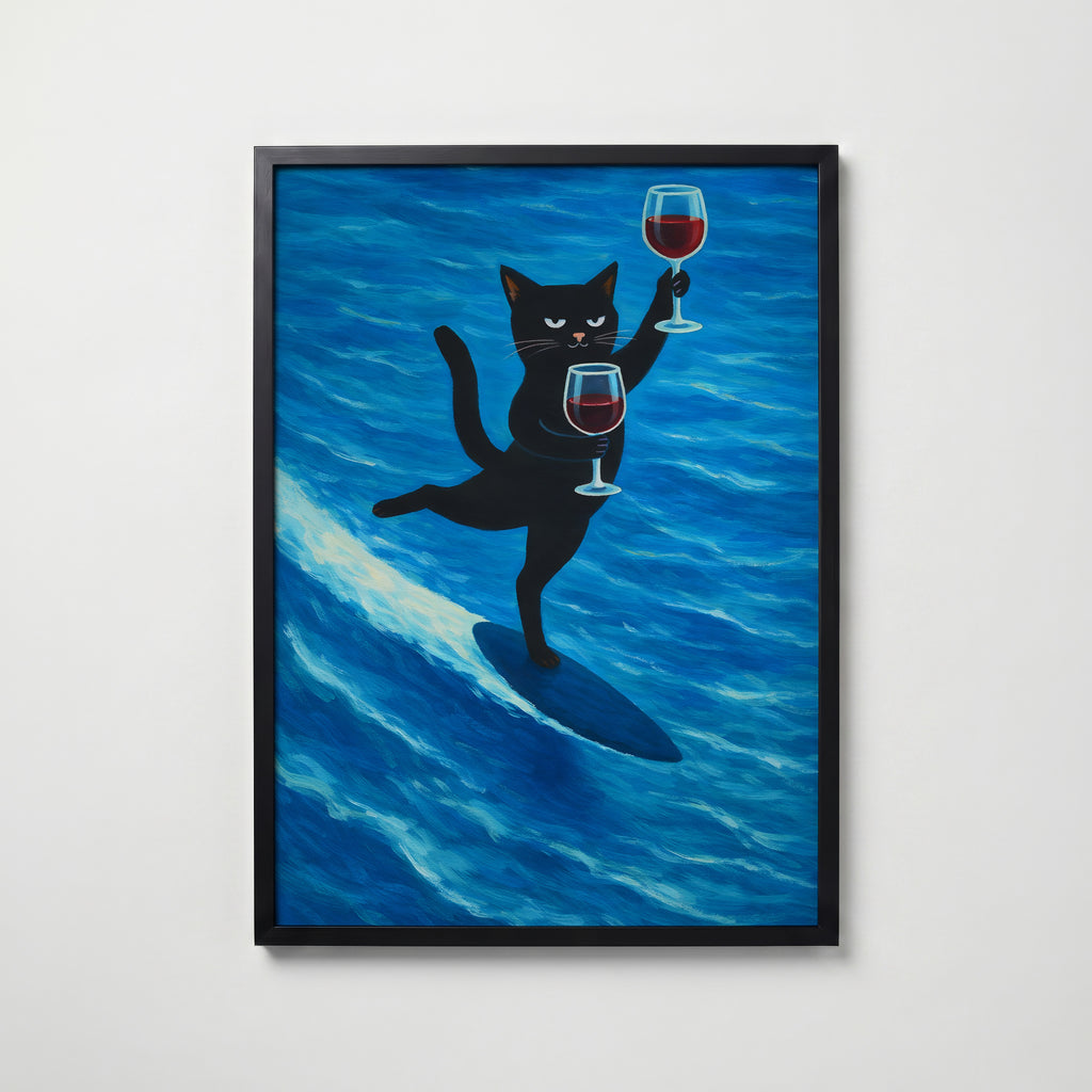 Surfing Wine Cat Poster