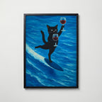 Surfing Wine Cat Poster