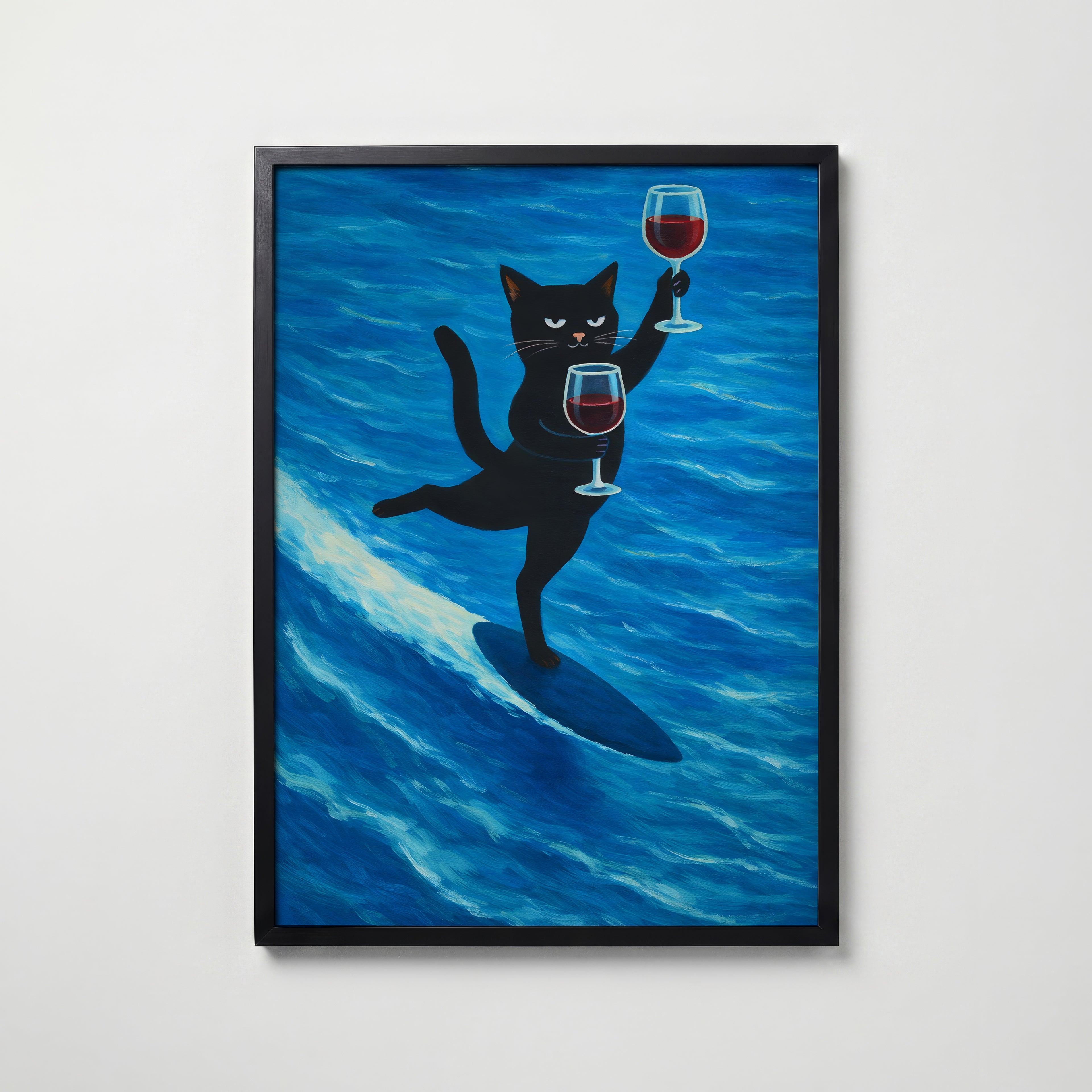 Surfing Wine Cat Poster