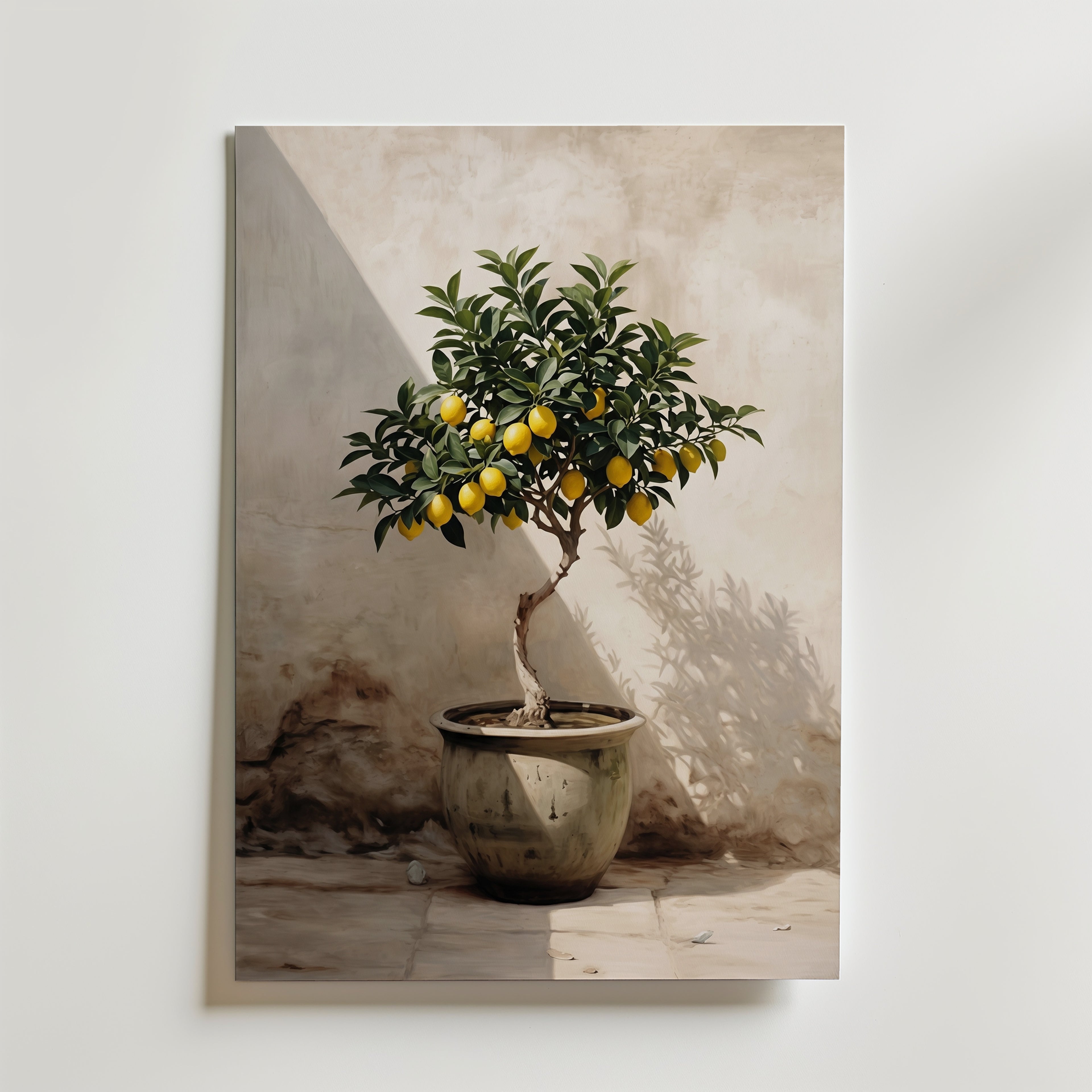 Tuscan Lemon Poster – citronträd i terrakottakruka mot putsad vägg