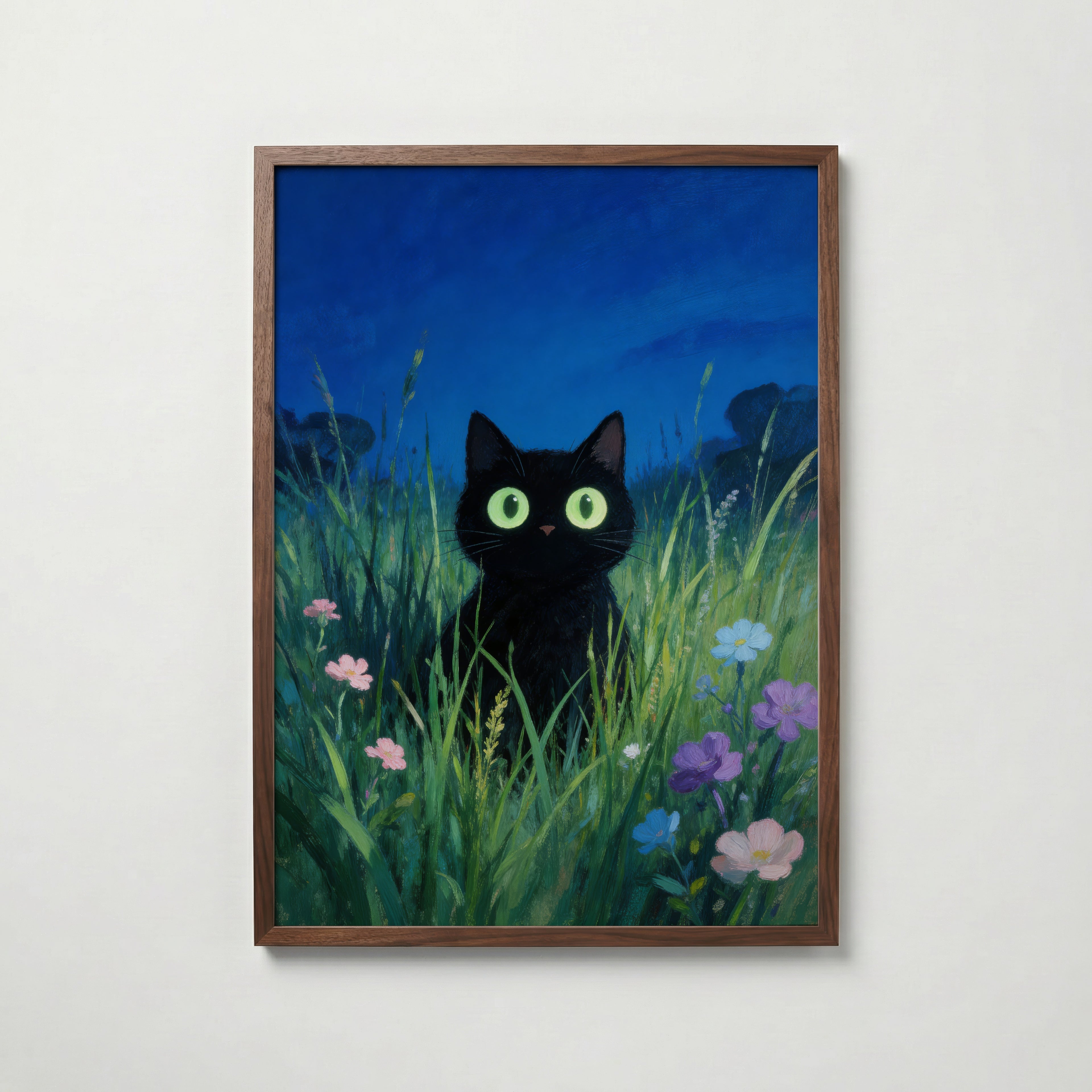 Verdant Night Cat Poster – köp affisch till hemmet – Bozetto väggdekoration