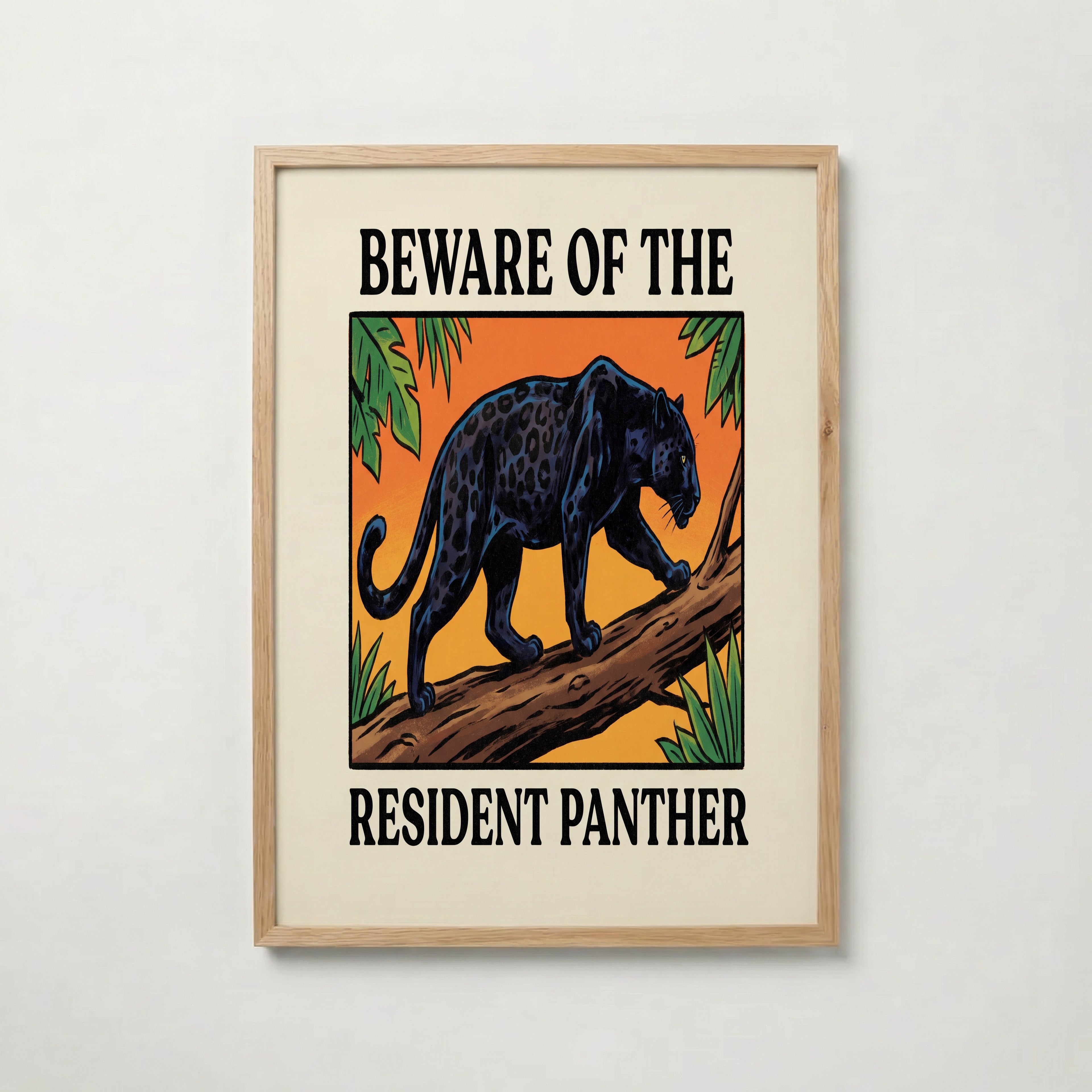 Resident Panther poster i ekram, panterkonst med varma färger från Bozetto