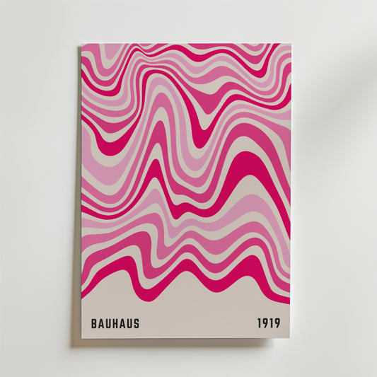 Bauhaus Pink Waves Poster