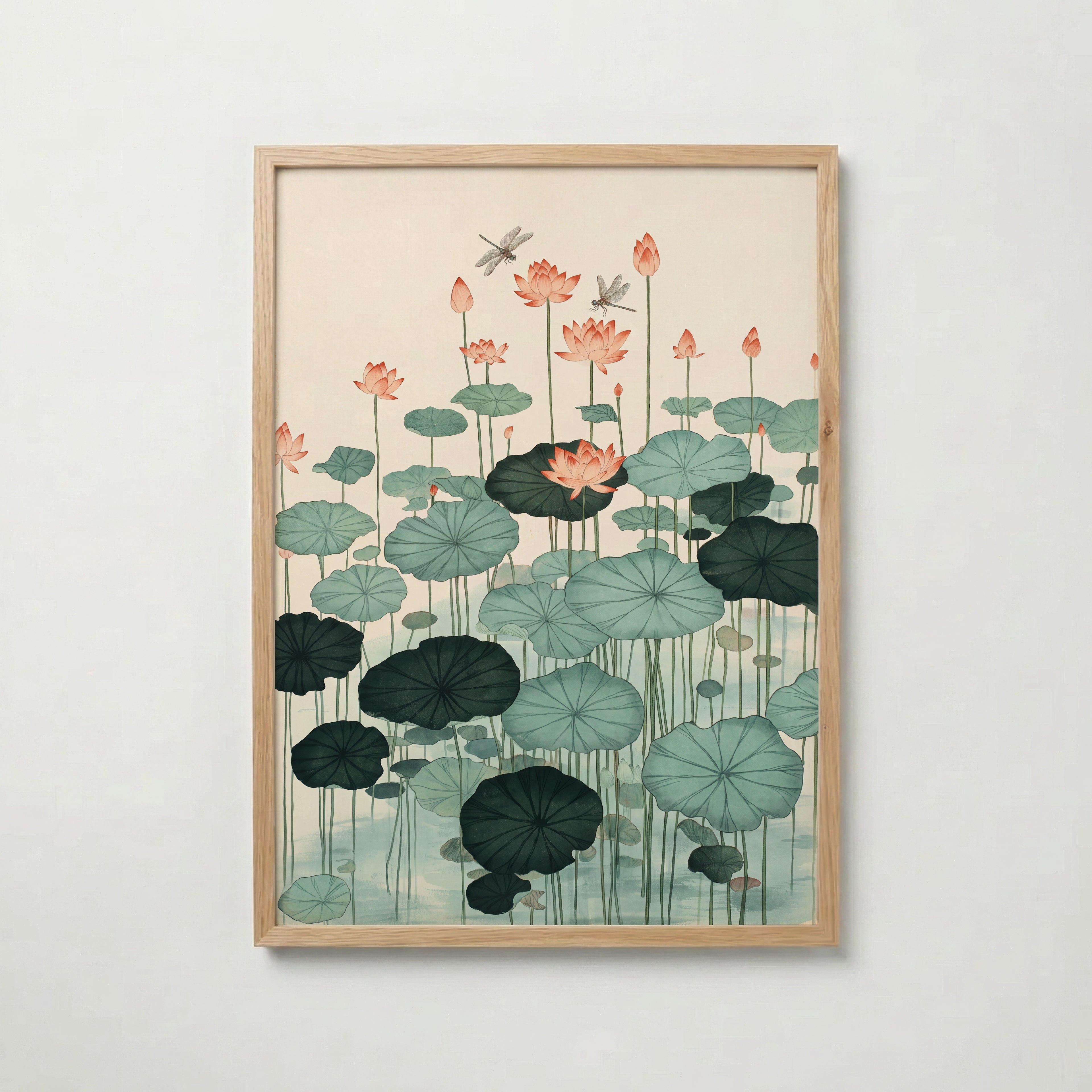 Lotus Pond Poster, lotusdamm i akvarell i ekram, tryckt i Sverige av Bozetto